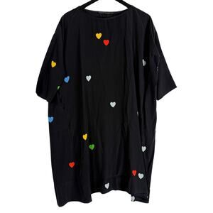 Creatures of Comfort 100% Silk Roman Dress Rainbow Hearts Black - Size 4